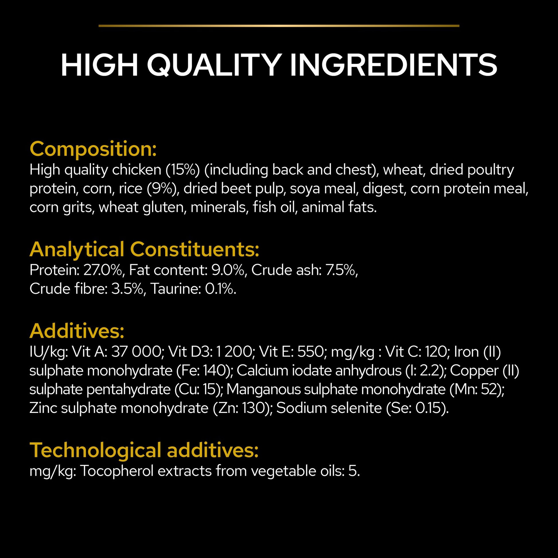 Detailed nutritional information and ingredient list for a product.
