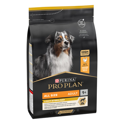 Pro Plan Light Sterilised All Sizes Adult, Dry Dog food with Chicken, 3 kg
