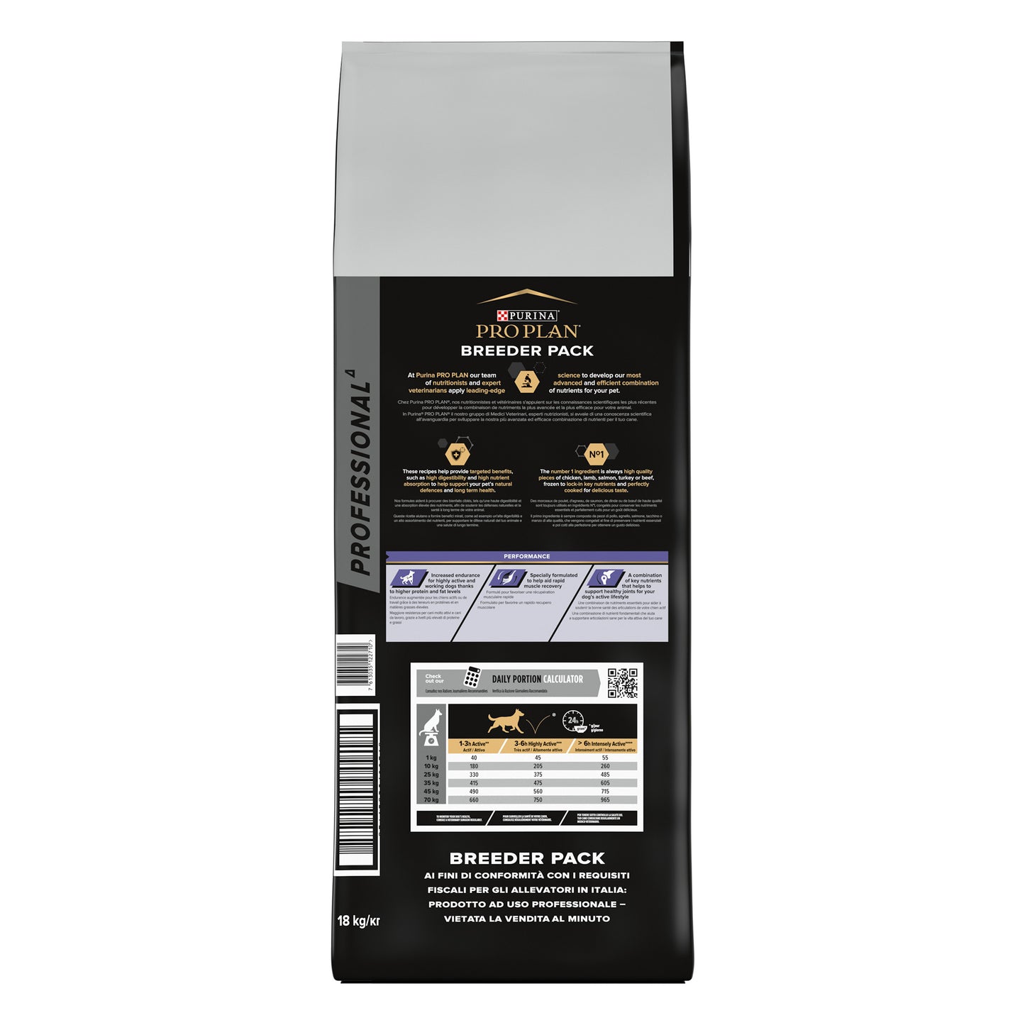Pet food packaging with detailed labeling