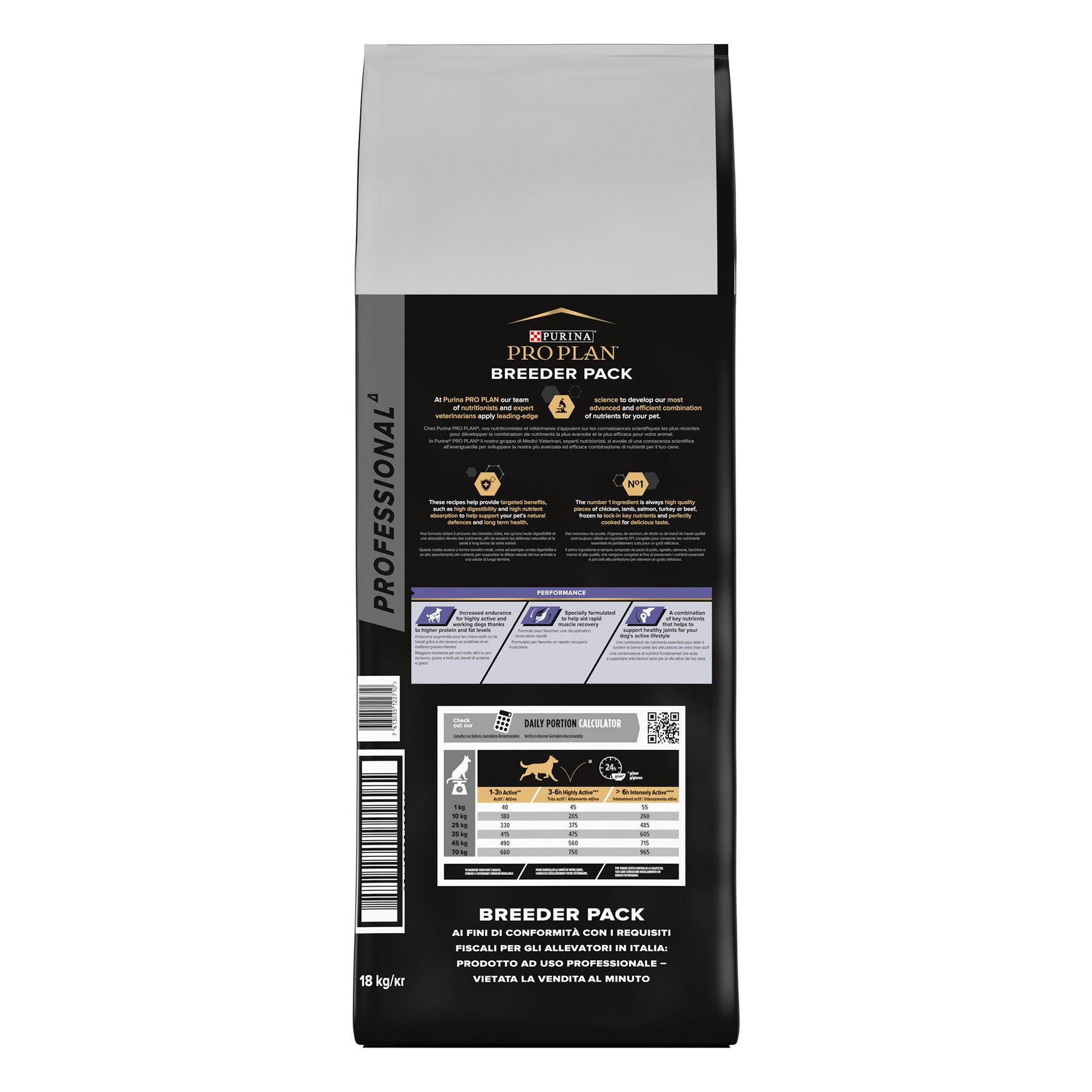 Pet food packaging with detailed labeling