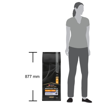 Pro Plan Breeder Pack size comparison with a person