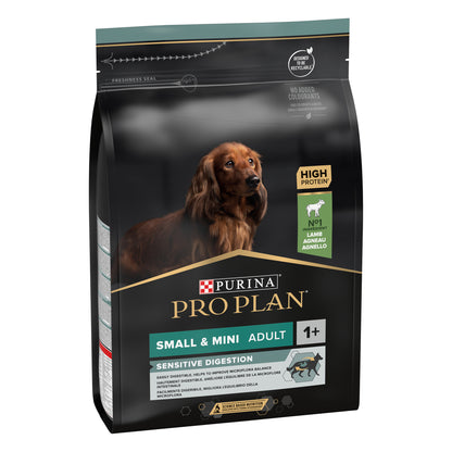 Dog food package for small and mini dogs with a focus on sensitive digestion.