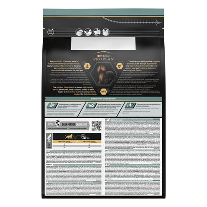 Pet food packaging with detailed text and graphics