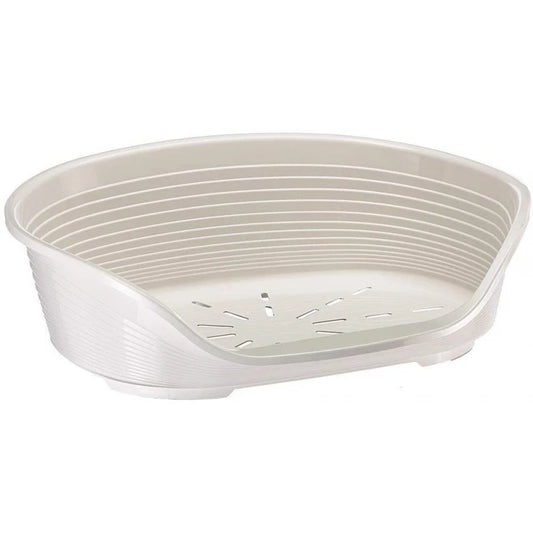 White plastic corner shelf with cut-out design on a white background