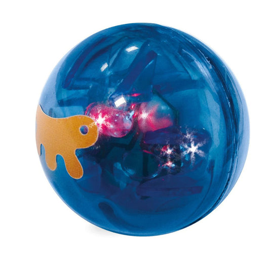 Blue transparent ball with colorful lights on a white background
