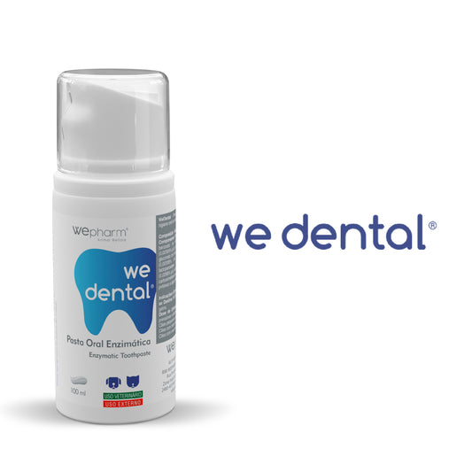 We Dental toothpaste bottle on a white background