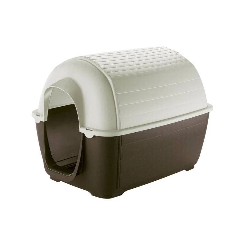Pet house with beige top and brown bottom 