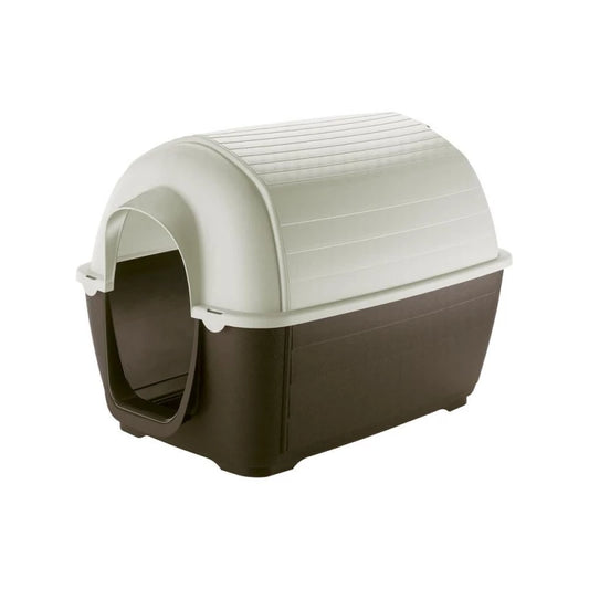 Pet house with beige top and brown bottom 