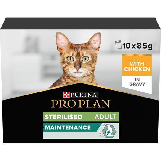 Pro Plan Sterilised Adult Wet Cat Food, Chicken in Gravy, Multipack 10x85g