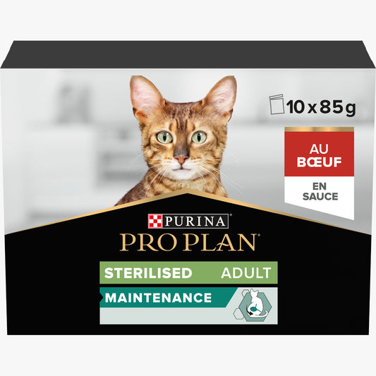 Pro Plan Sterilised Wet Cat Food, Beef in Gravy, Multipack 10x 85g